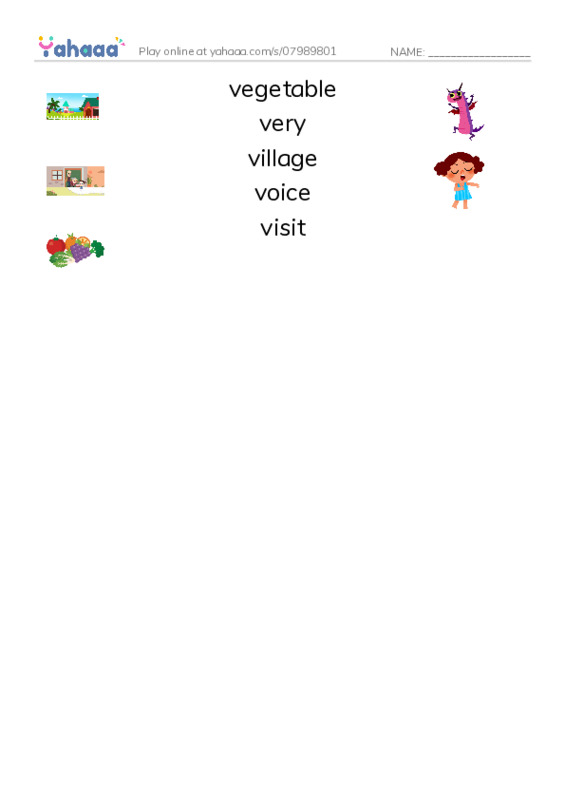 1000 basic English words: V PDF three columns match words
