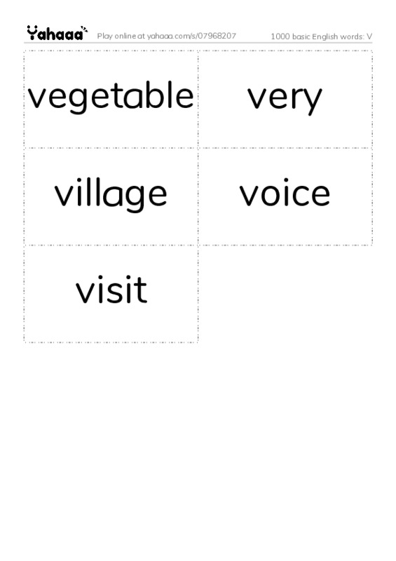 1000 basic English words: V PDF two columns flashcards