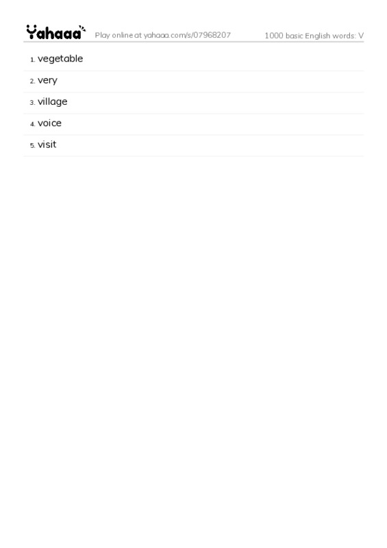1000 basic English words: V PDF words glossary