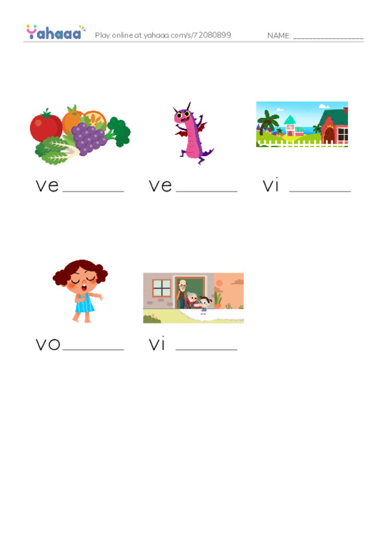 1000 basic English words: V PDF worksheet to fill in words gaps
