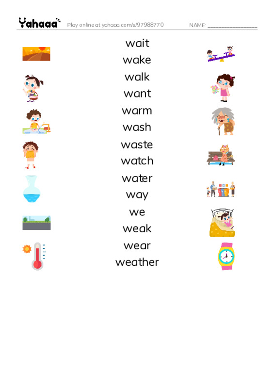 1000 basic English words: W 1 PDF three columns match words