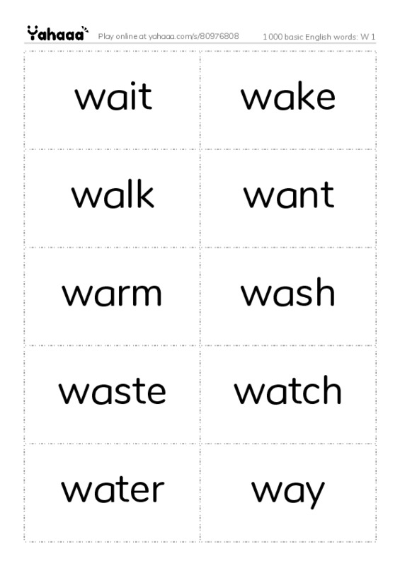 1000 basic English words: W 1 PDF two columns flashcards