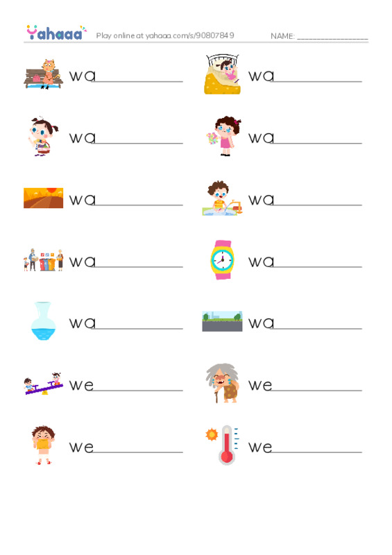 1000 basic English words: W 1 PDF worksheet writing row