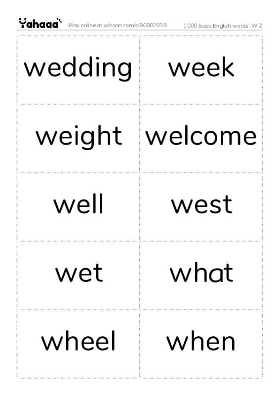 1000 basic English words: W 2 PDF two columns flashcards