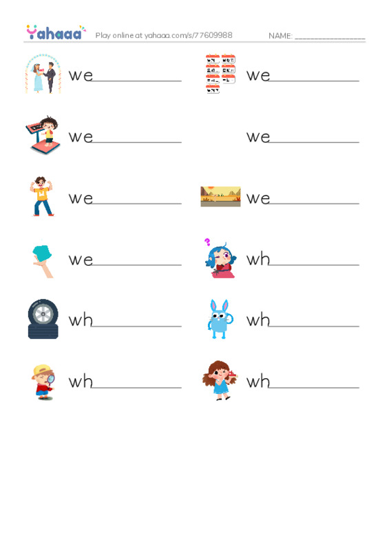1000 basic English words: W 2 PDF worksheet writing row