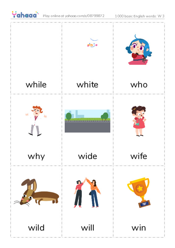 1000 basic English words: W 3 PDF flaschards with images