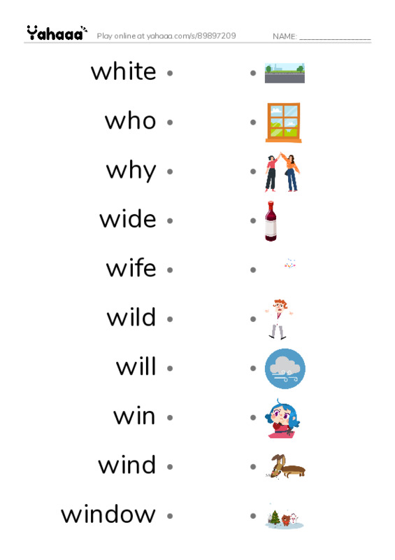 1000 basic English words: W 3 PDF link match words worksheet