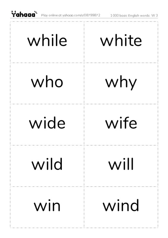 1000 basic English words: W 3 PDF two columns flashcards