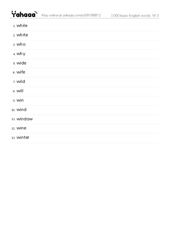 1000 basic English words: W 3 PDF words glossary