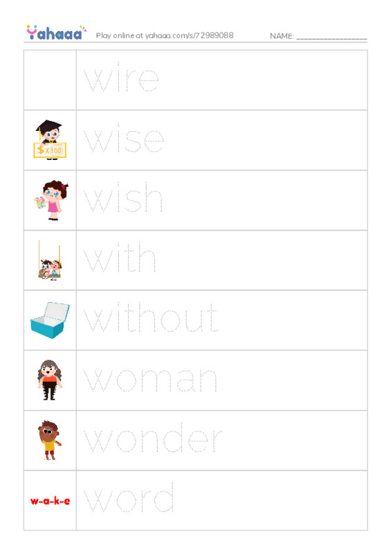 1000 basic English words: W 4 PDF one column image words