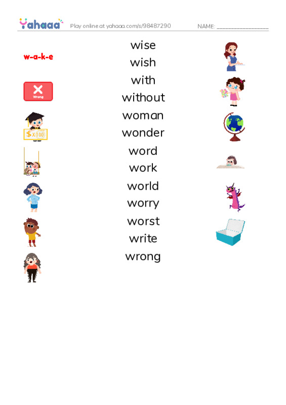 1000 basic English words: W 4 PDF three columns match words