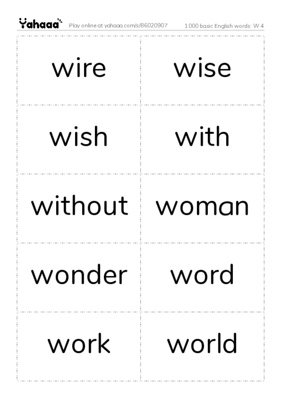 1000 basic English words: W 4 PDF two columns flashcards