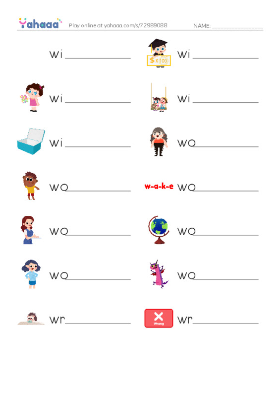 1000 basic English words: W 4 PDF worksheet writing row