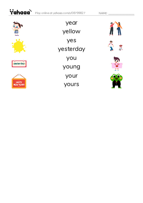 1000 basic English words: Y PDF three columns match words