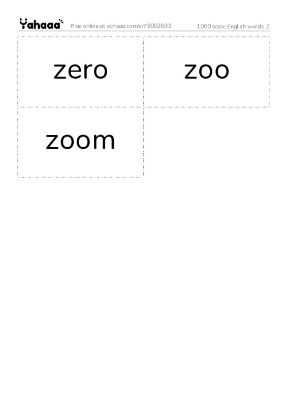 1000 basic English words: Z PDF two columns flashcards