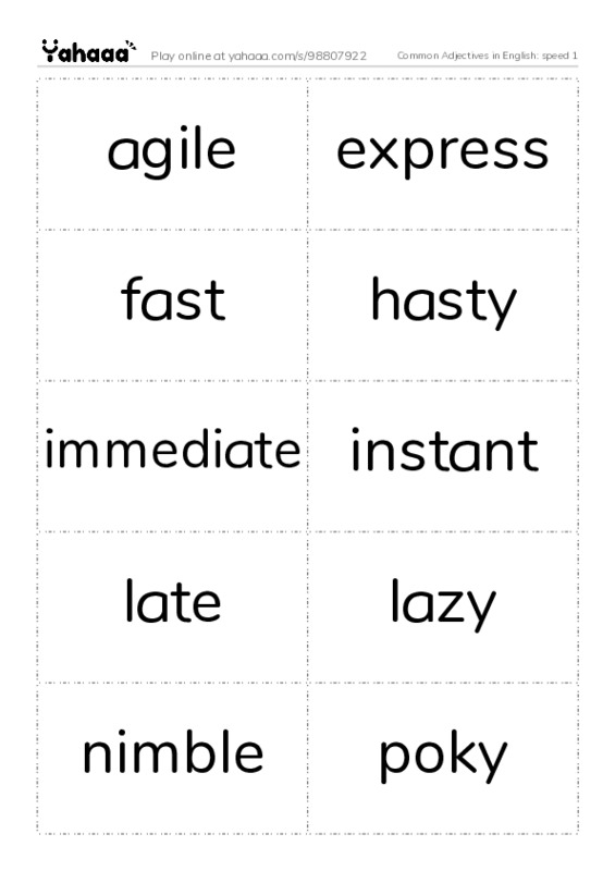 Common Adjectives in English: speed 1 PDF two columns flashcards