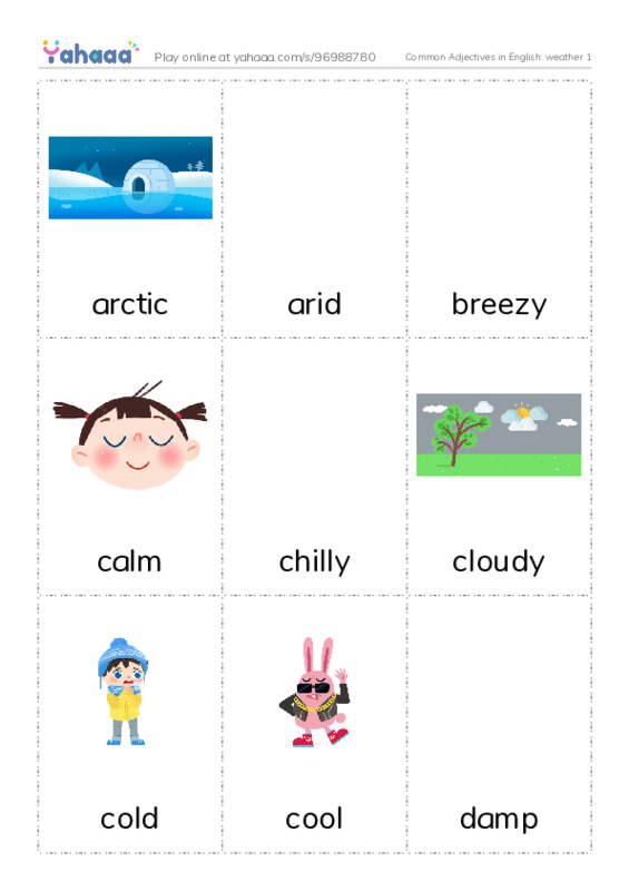 Common Adjectives in English: weather 1 PDF flaschards with images