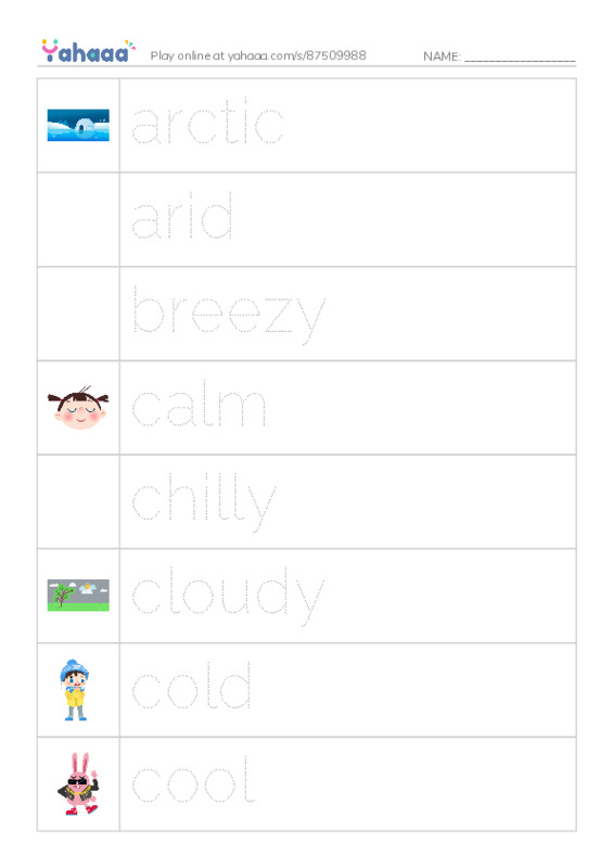Common Adjectives in English: weather 1 PDF one column image words