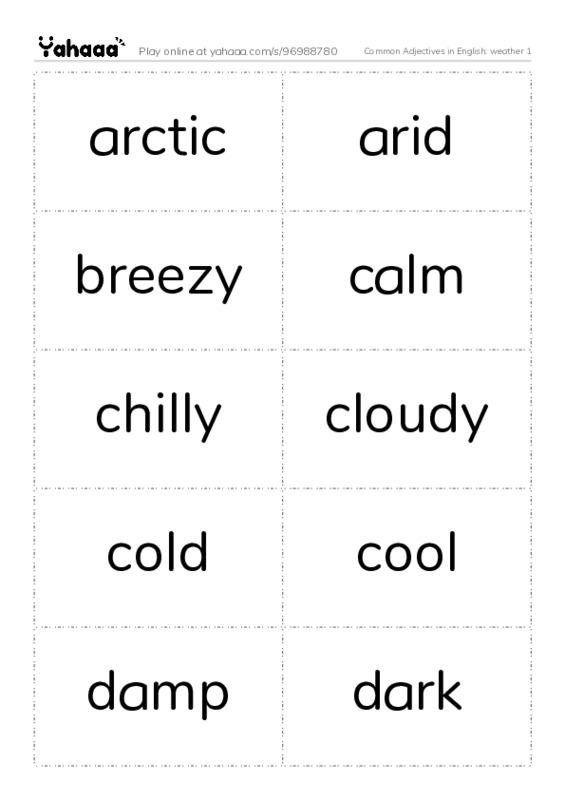 Common Adjectives in English: weather 1 PDF two columns flashcards