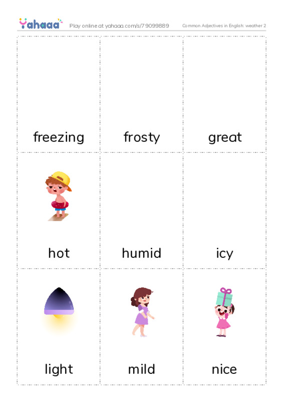 Common Adjectives in English: weather 2 PDF flaschards with images