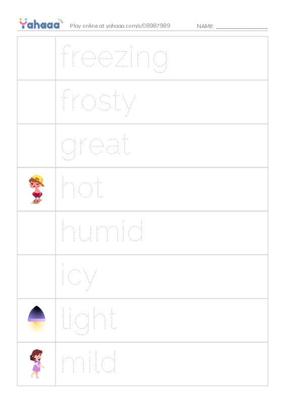 Common Adjectives in English: weather 2 PDF one column image words