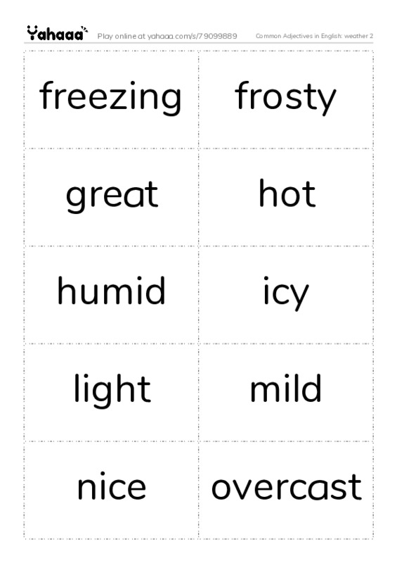 Common Adjectives in English: weather 2 PDF two columns flashcards