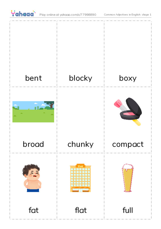 Common Adjectives in English: shape 1 PDF flaschards with images