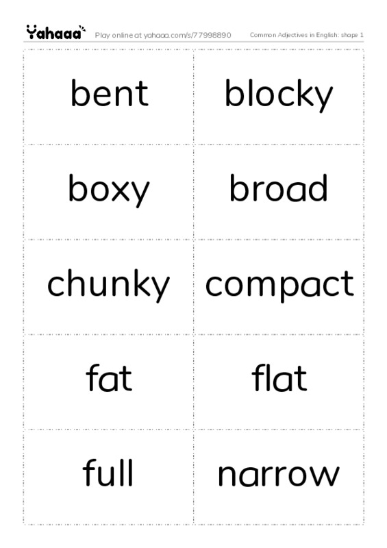 Common Adjectives in English: shape 1 PDF two columns flashcards