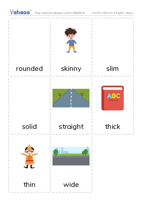 Common Adjectives in English: shape 2 PDF flaschards with images