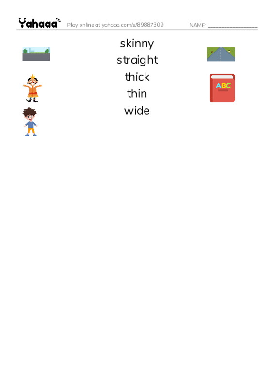 Common Adjectives in English: shape 2 PDF three columns match words