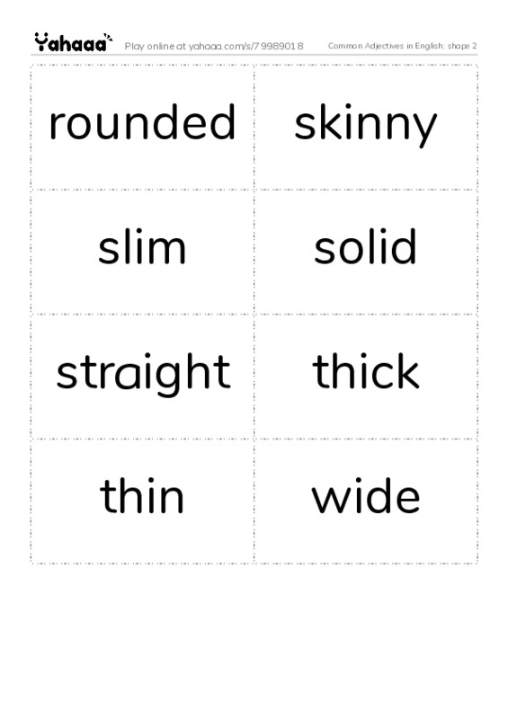 Common Adjectives in English: shape 2 PDF two columns flashcards