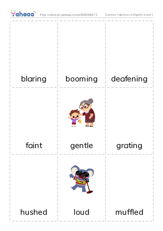 Common Adjectives in English: sound 1 PDF flaschards with images
