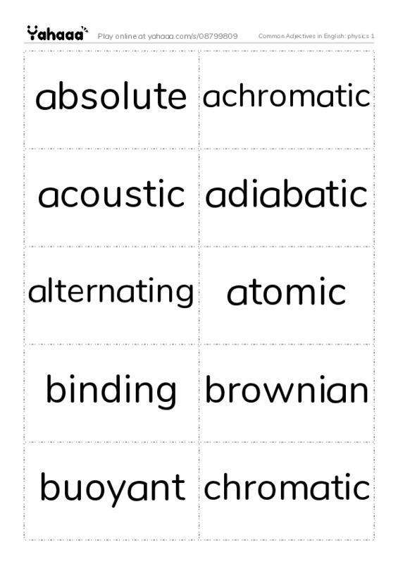 Common Adjectives in English: physics 1 PDF two columns flashcards