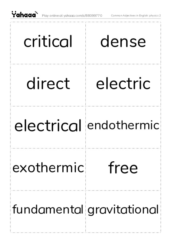 Common Adjectives in English: physics 2 PDF two columns flashcards