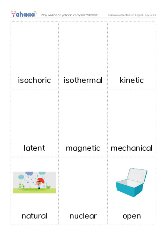 Common Adjectives in English: physics 3 PDF flaschards with images