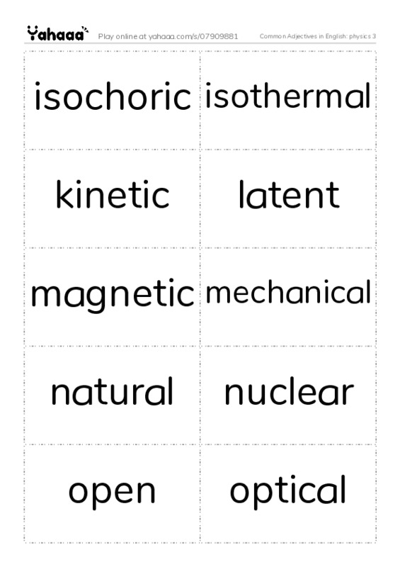 Common Adjectives in English: physics 3 PDF two columns flashcards