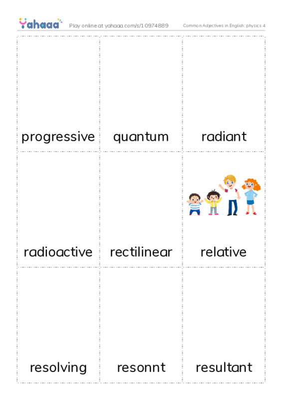 Common Adjectives in English: physics 4 PDF flaschards with images