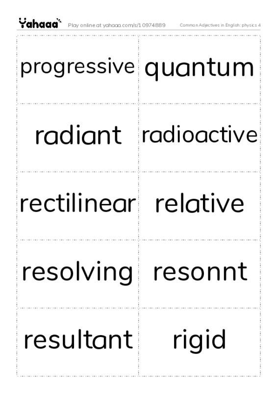 Common Adjectives in English: physics 4 PDF two columns flashcards