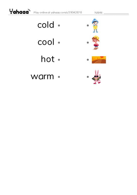 Common Adjectives in English: temperature 1 PDF link match words worksheet