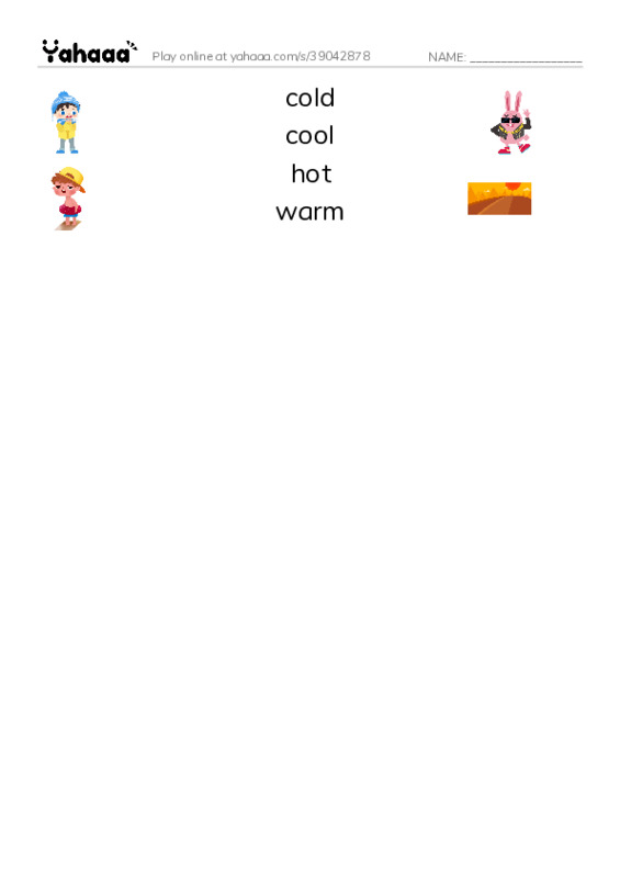 Common Adjectives in English: temperature 1 PDF three columns match words