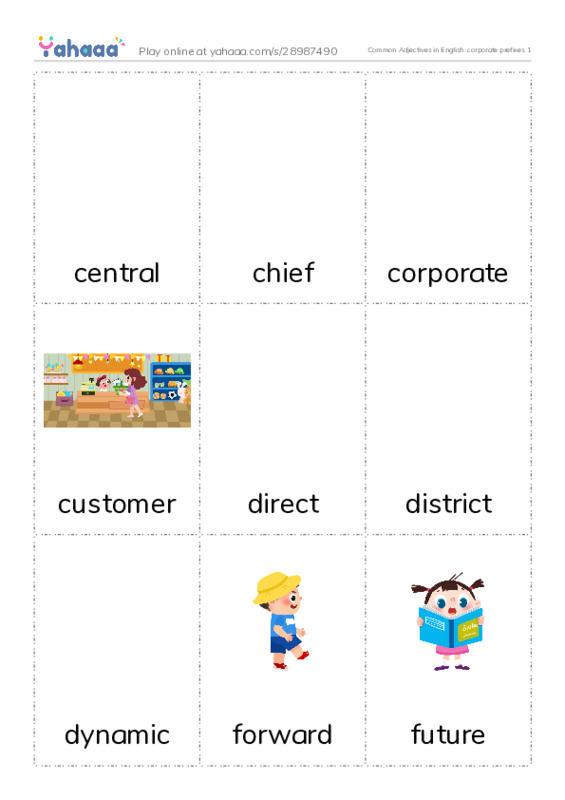 Common Adjectives in English: corporate prefixes 1 PDF flaschards with images