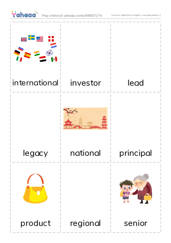 Common Adjectives in English: corporate prefixes 2 PDF flaschards with images