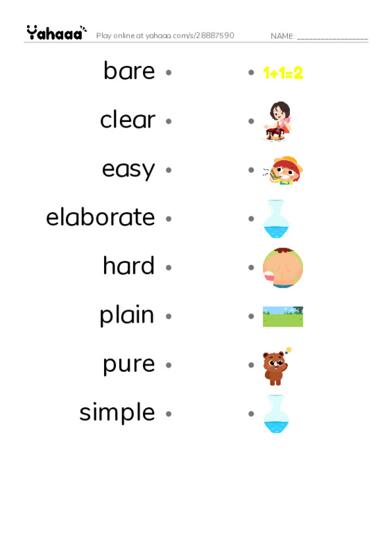 Common Adjectives in English: complexity 1 PDF link match words worksheet