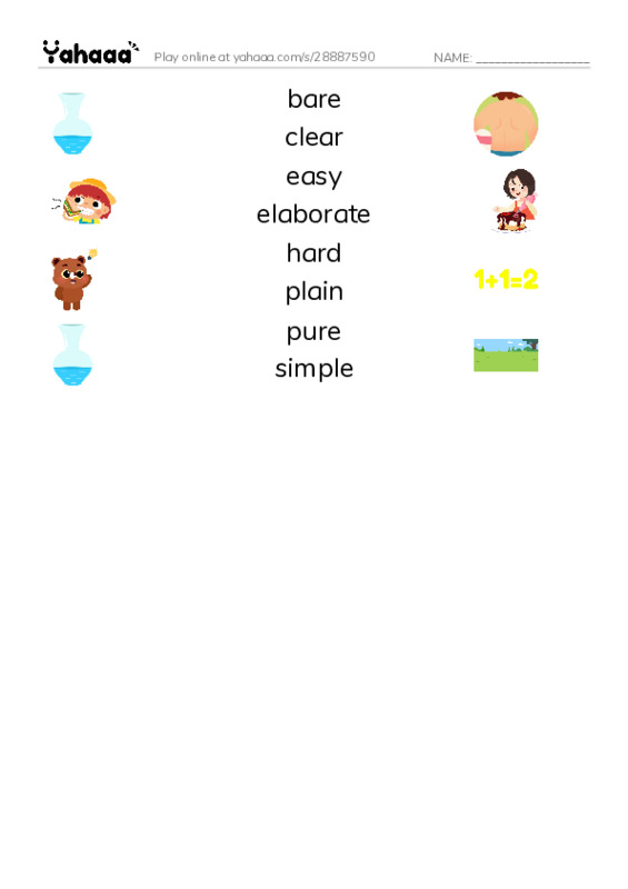 Common Adjectives in English: complexity 1 PDF three columns match words