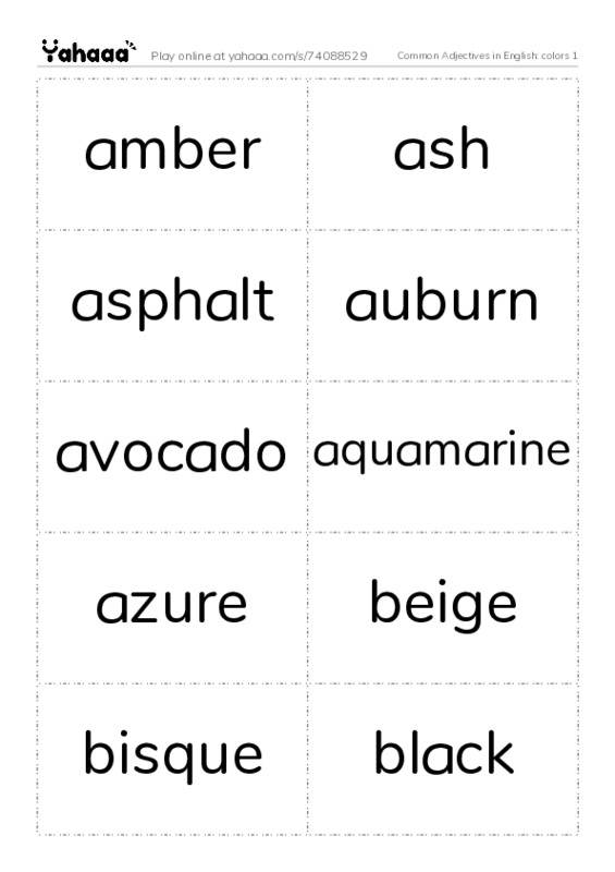 Common Adjectives in English: colors 1 PDF two columns flashcards