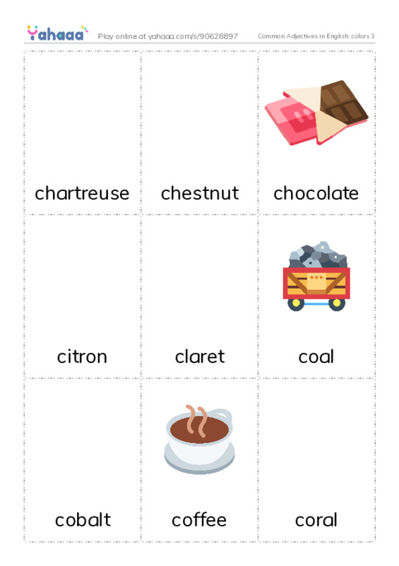 Common Adjectives in English: colors 3 PDF flaschards with images