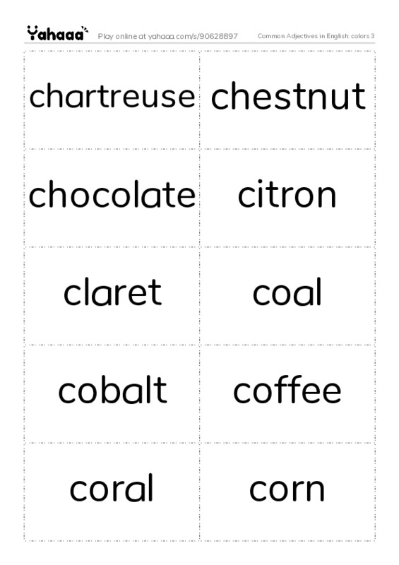 Common Adjectives in English: colors 3 PDF two columns flashcards