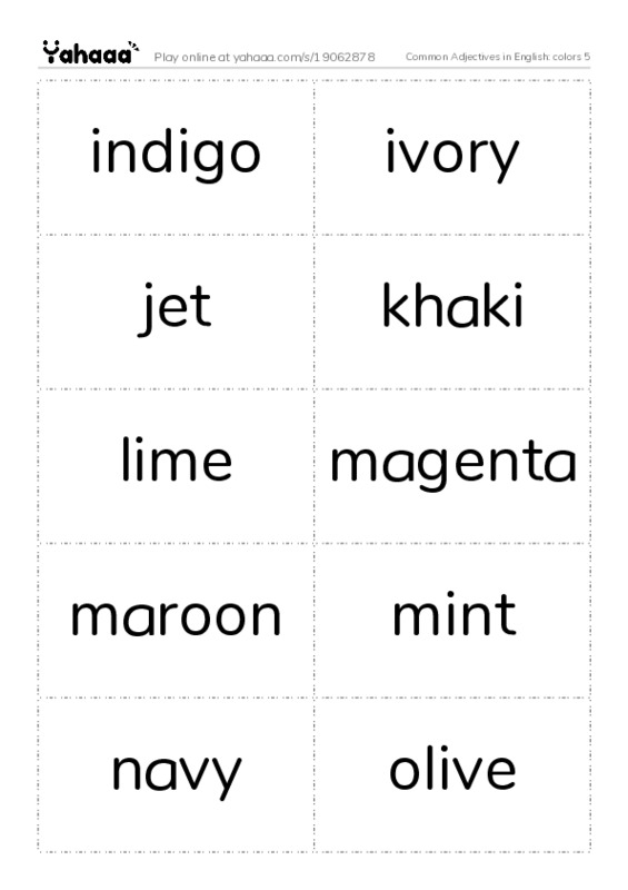 Common Adjectives in English: colors 5 PDF two columns flashcards
