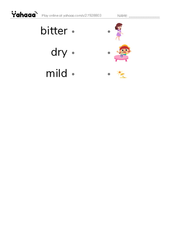 Common Adjectives in English: taste 1 PDF link match words worksheet