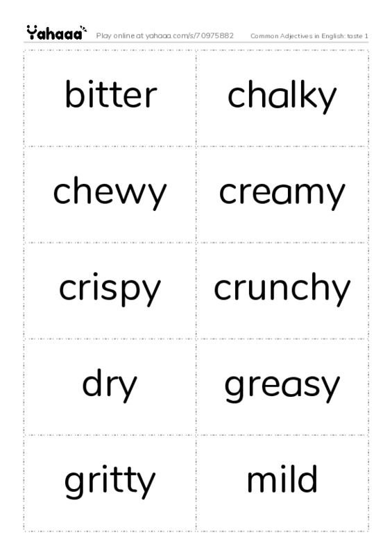 Common Adjectives in English: taste 1 PDF two columns flashcards